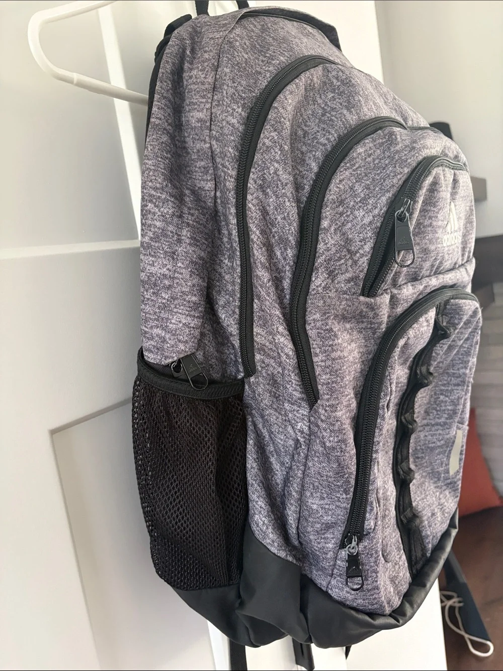 adidas Heather Gray Multi-Pocket Backpack with laptop sleeve